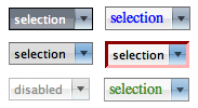 select controls with various CSS rules applied